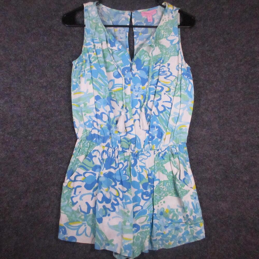 Lilly Pulitzer Romper Womens XS Multicolor Sleeveless Tassel Tie Elastic Floral